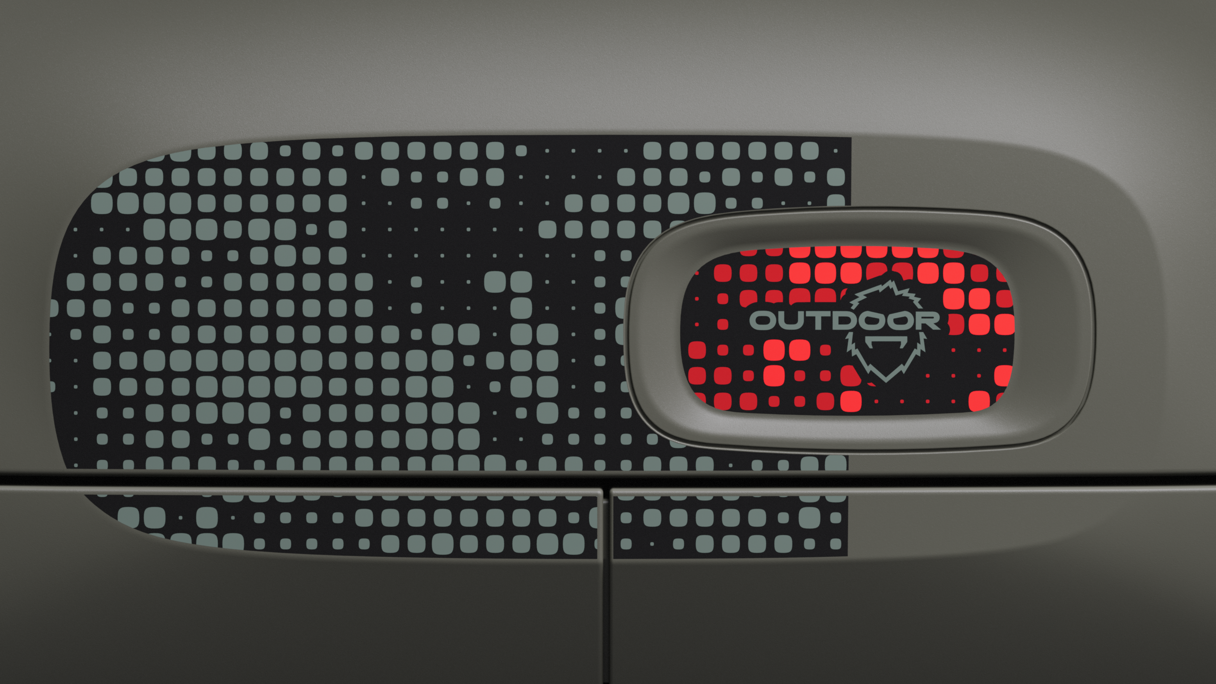 Close-up van de achterkant van de Citroën ami: de grafische Outdoor-stickers laten het kenmerkende Outdoor-design zien