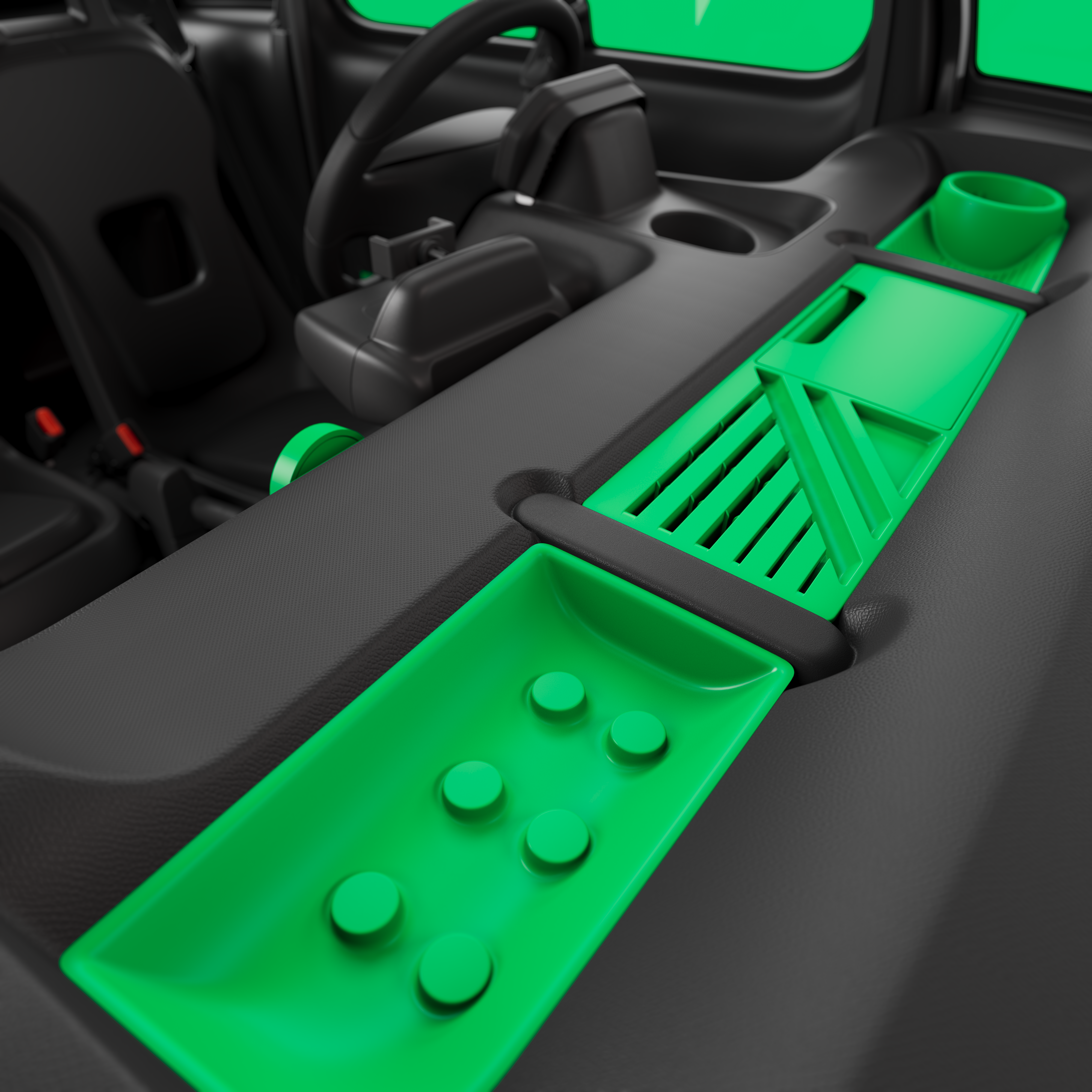 Een gedetailleerd interieurbeeld van de Citroën Ami Minty toont een compact, veilig en betrouwbaar ontwerp met een elektrische aandrijving dat innovatieve stedelijke vrijheid biedt.