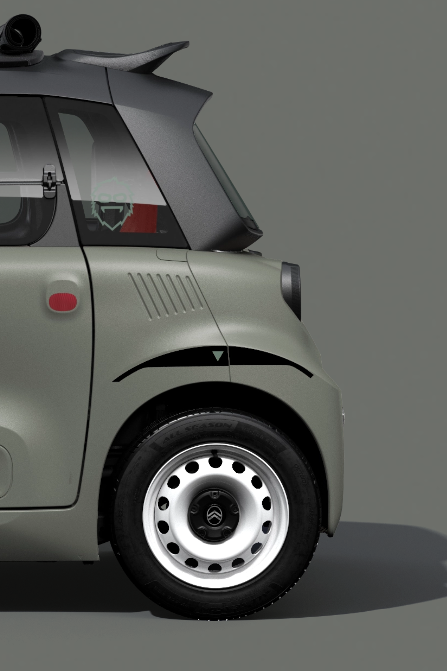 Front view Citroën ami Outdoor steering wheel shows compact safe reliable design offering innovative urban freedom
