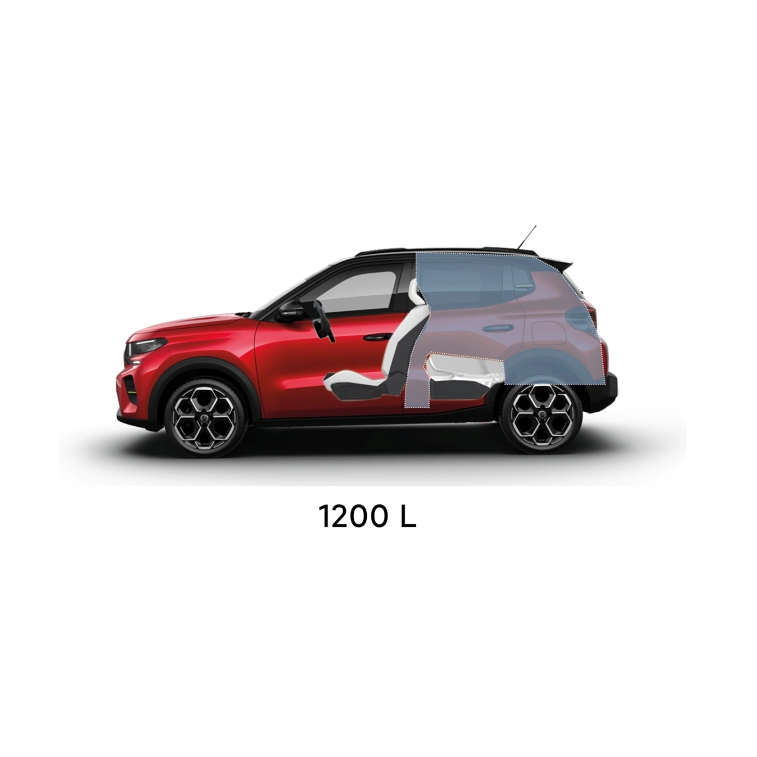 Multi‑aanzicht van de Citroën C3 compacte SUV met volledige buitenmaten en bagageruimte‑capaciteiten voor praktische, veelzijdige en betaalbare mobiliteit.