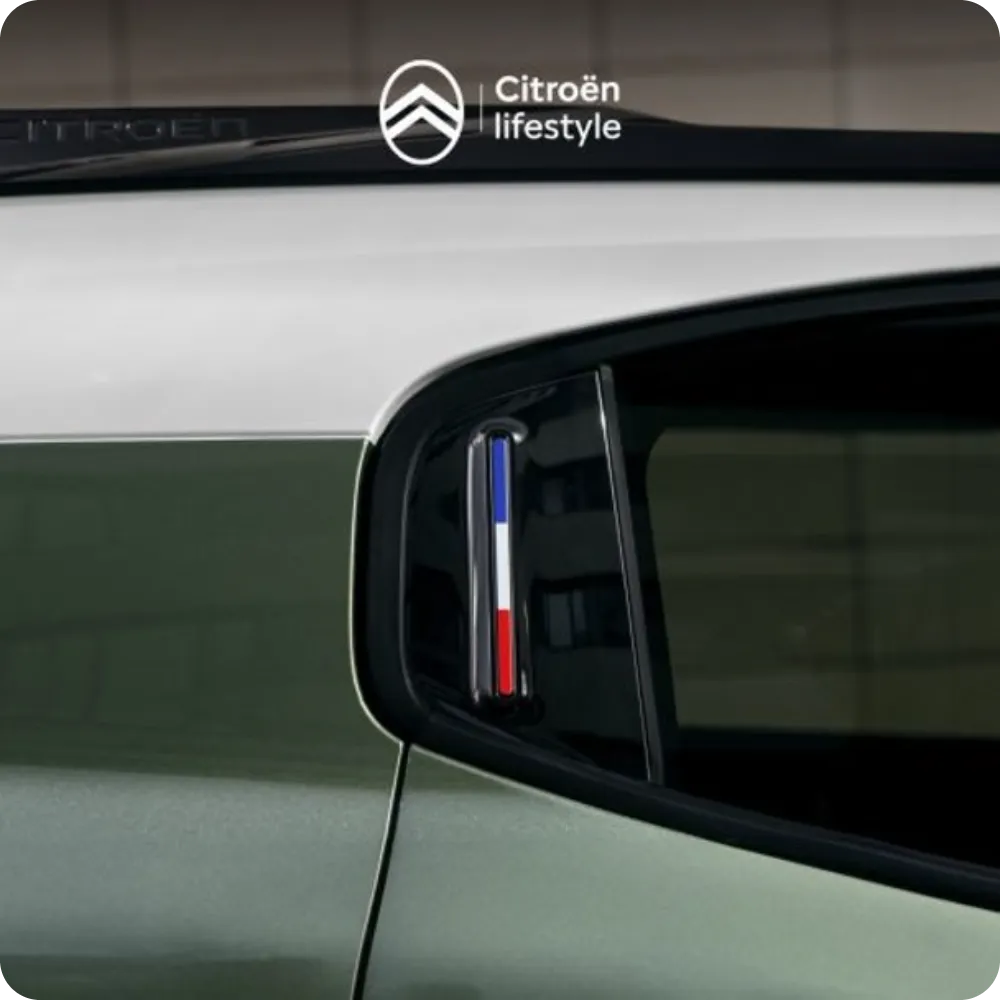 Close‑up van het exterieur van de Citroën ë‑C3 Aircross Color Clips met personaliseerbare accenten voor stijlvol, expressief en betaalbaar design.
