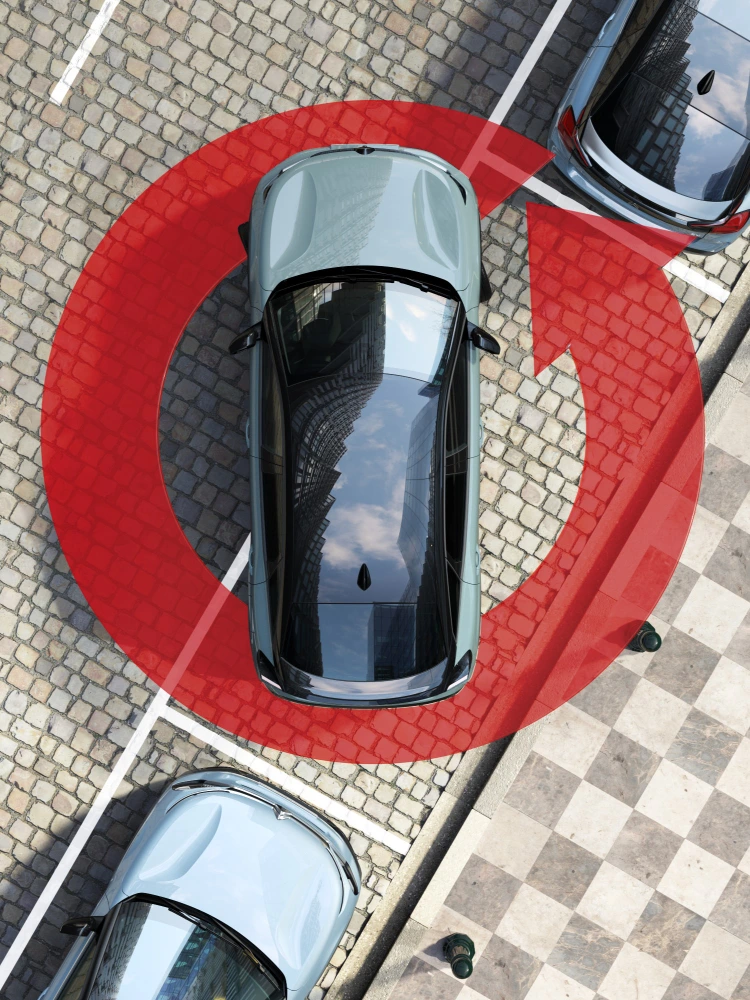 Bovenaanzicht van de ë‑C4 met Vision 360°, zicht, veiligheid en technologie voor een serene premium manoeuvreerervaring.