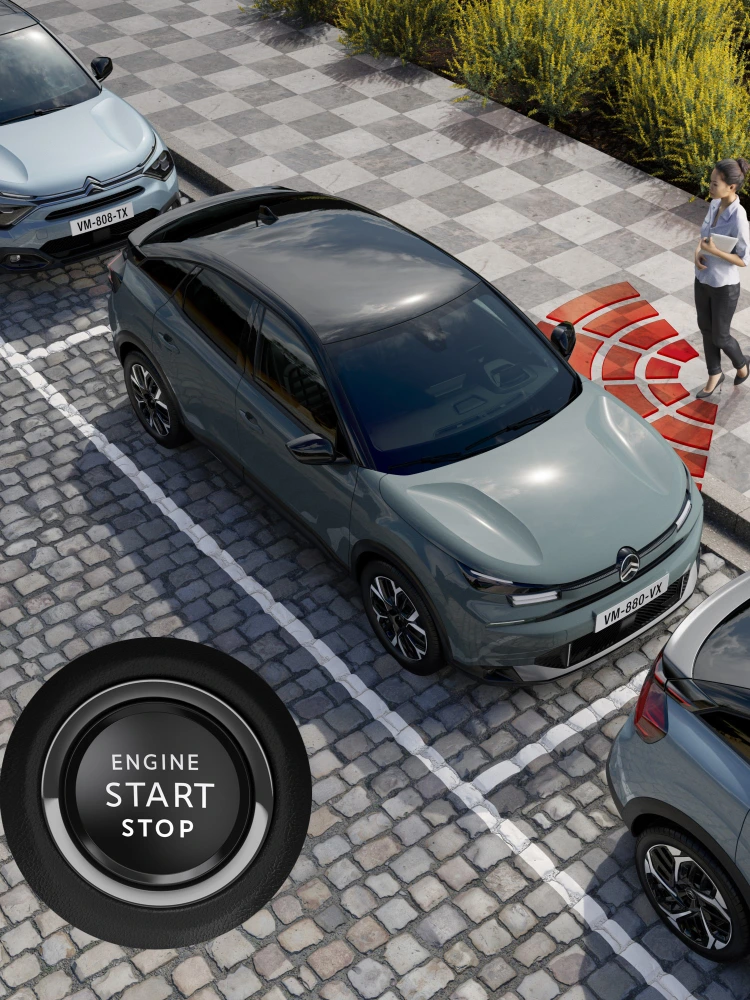 Bovenaanzicht van de ë‑C4 met Keyless Entry & Start, gemak en technologie voor moeiteloze en serene toegang.
