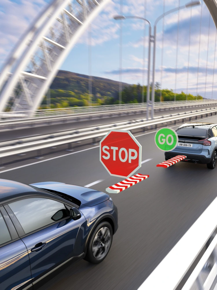 De Citroën C4 X met Adaptive Cruise Control Stop & Go, reagerend op druk stop‑and‑go‑verkeer.