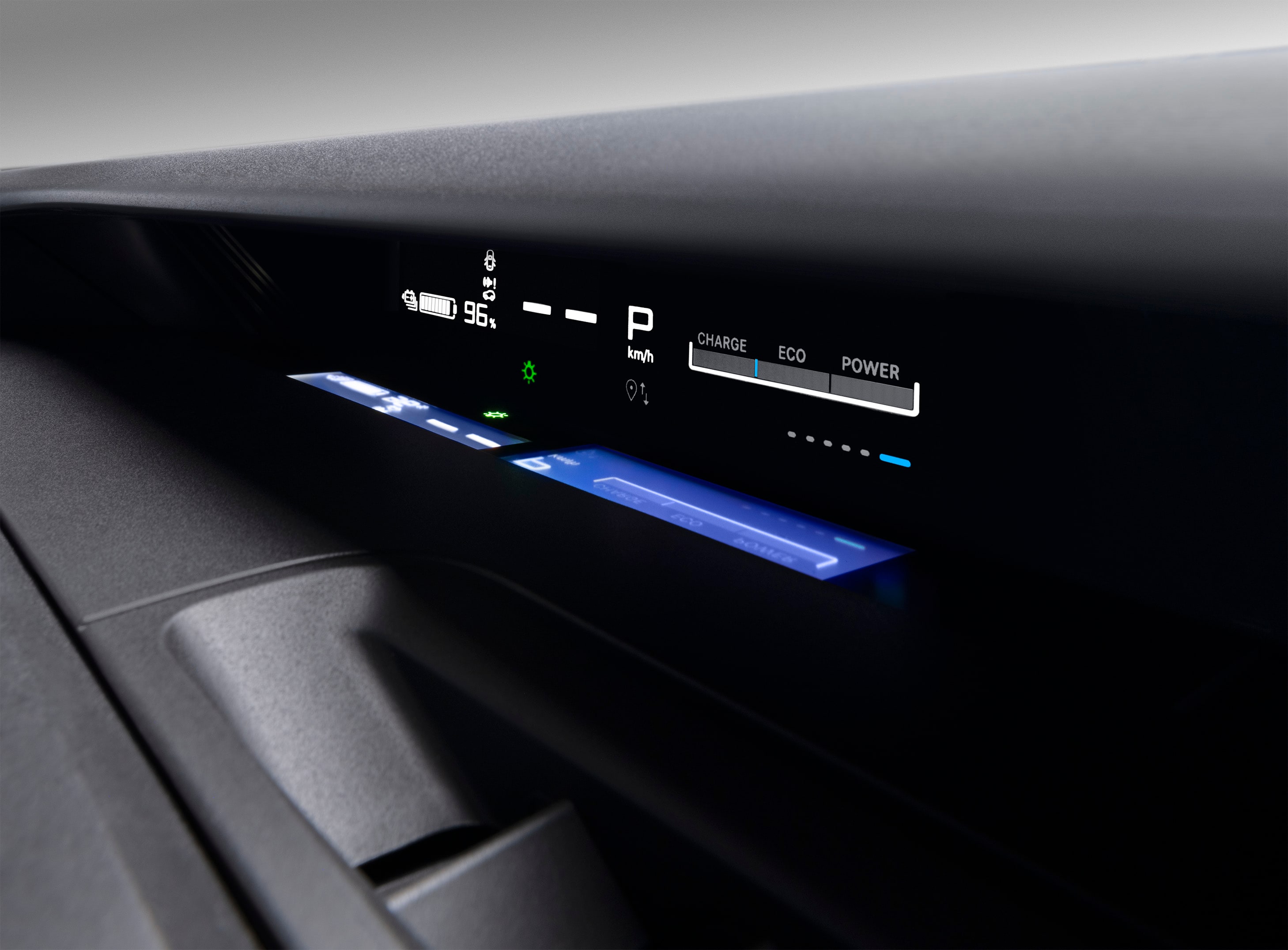 Close‑up van het dashboard van de Citroën C3 SUV met digitale energieweergave voor intuïtief en betaalbaar stadsrijden.