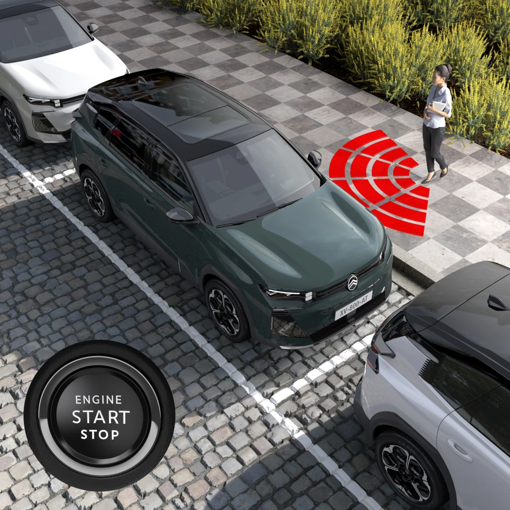 Schuin bovenaanzicht van de C5 Aircross met Keyless Entry & Start, waarbij technologie, comfort en moeiteloze toegang worden benadrukt.