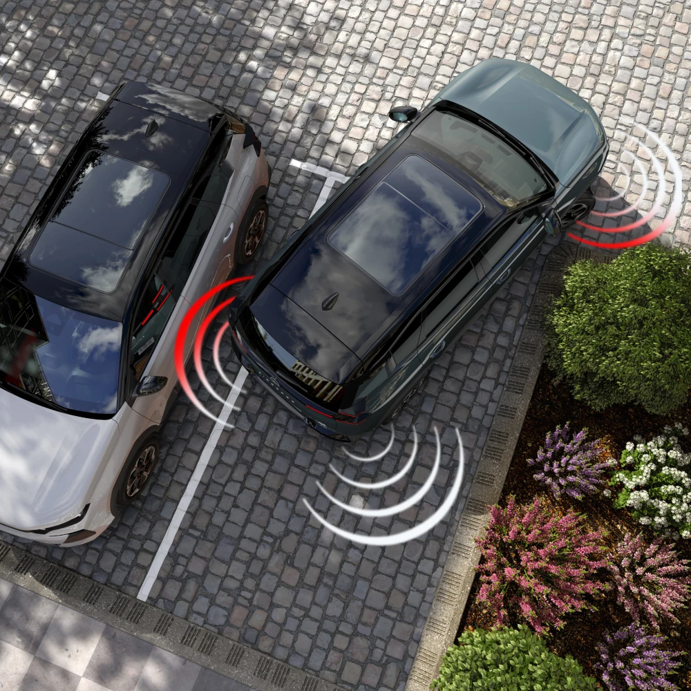 Bovenaanzicht van de C5 Aircross met voor‑ en achtersensoren voor beter zicht, veiligheid, technologie en zelfverzekerd premium manoeuvreren.