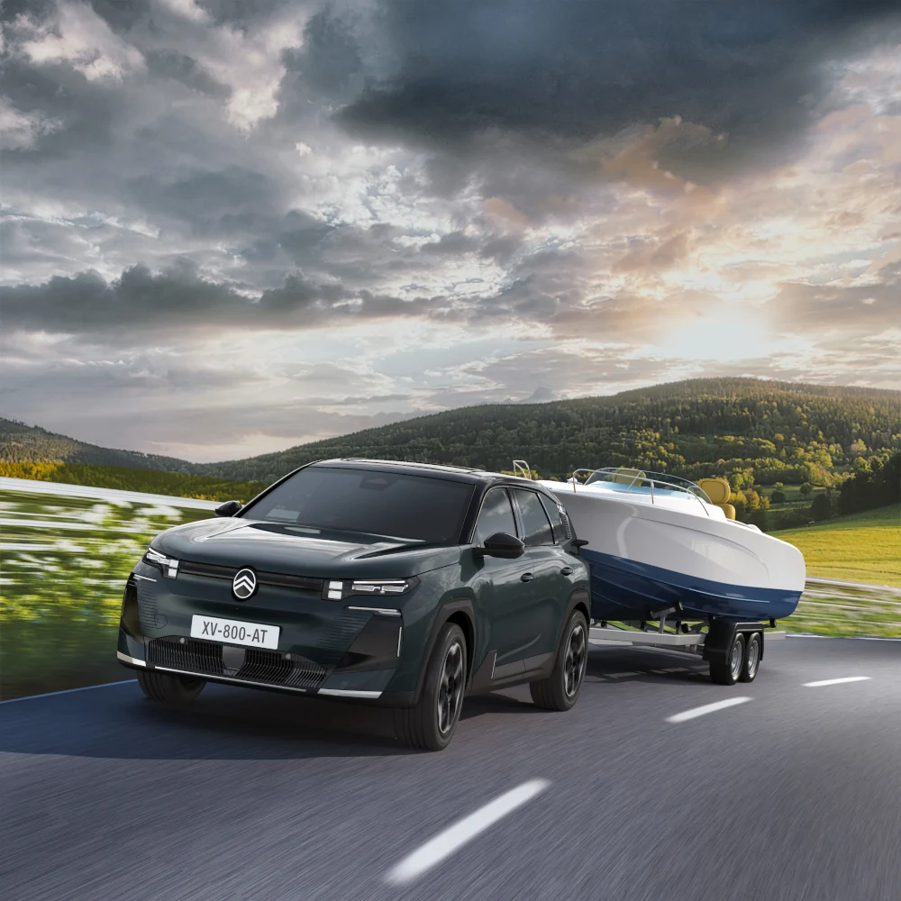 Zijaanzicht van de C5 Aircross met Trailer Stability Control, gericht op veiligheid, efficiëntie, technologie en zelfverzekerd premium trekken.