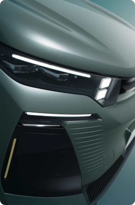 Detailaanzicht voorzijde van de ë‑C5 Aircross met toonaangevende technologie, veiligheid, zicht en modern premium design.
