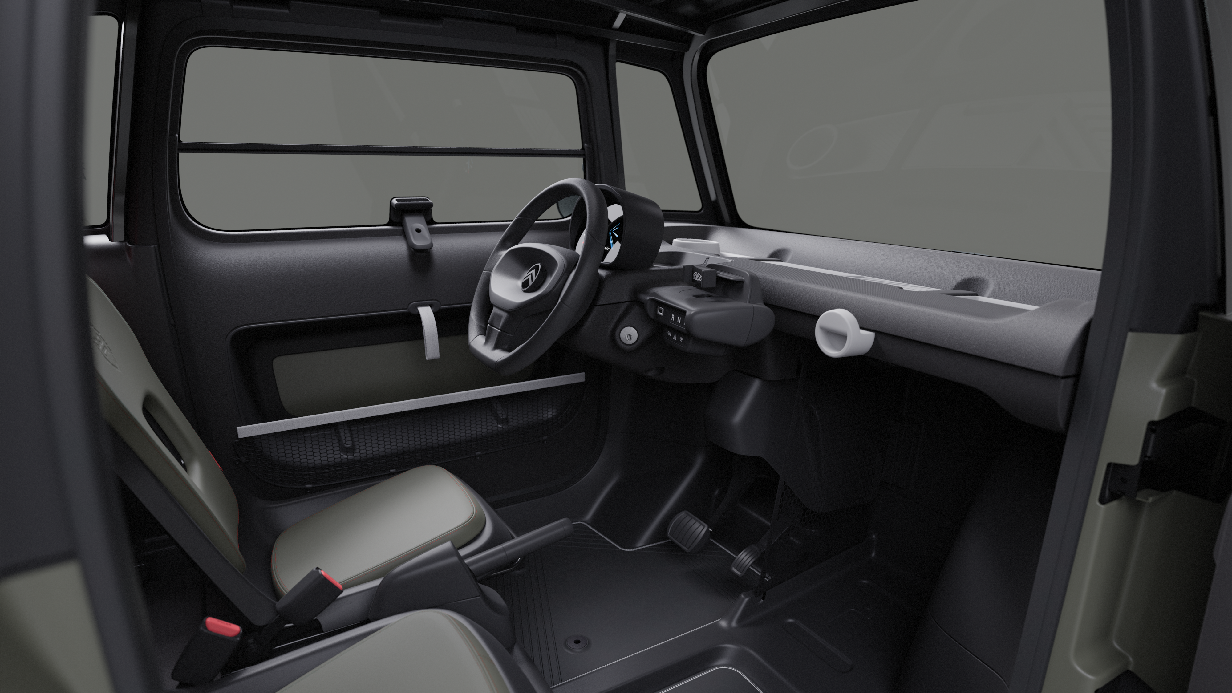 Interior view of Ami rip curl sunrise cockpit showcasing secure durable protective design for innovative compact urban driving.