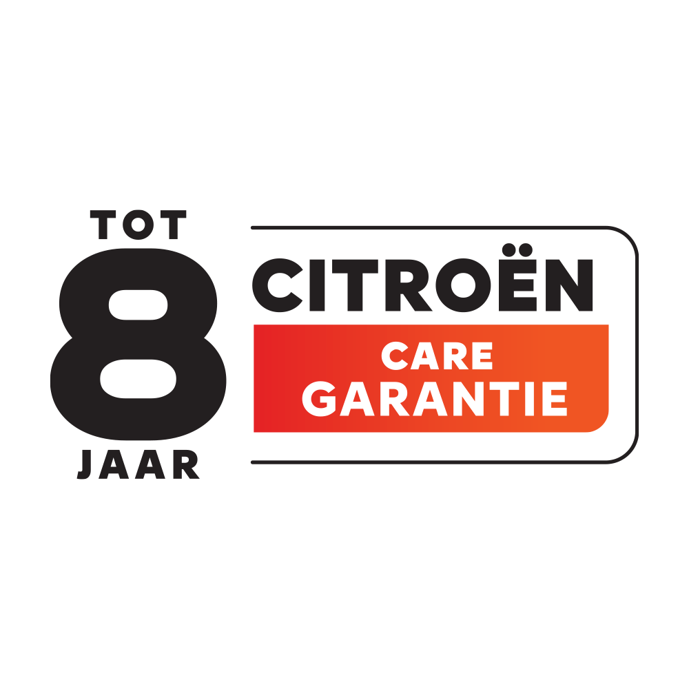 Citroën‑badge met 8‑jarige garantie die uitgebreide dekking en langdurige voertuigbescherming illustreert.