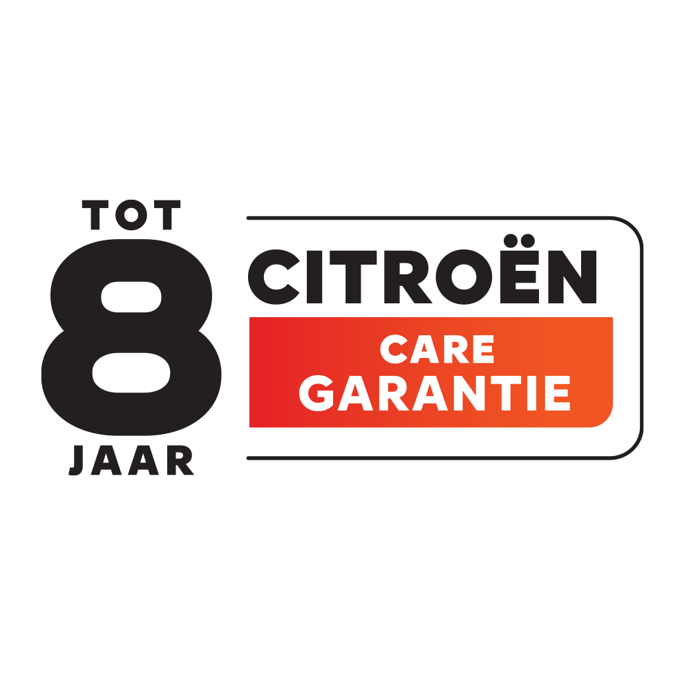 Citroën‑badge met 8‑jarige garantie die uitgebreide dekking en langdurige voertuigbescherming illustreert.